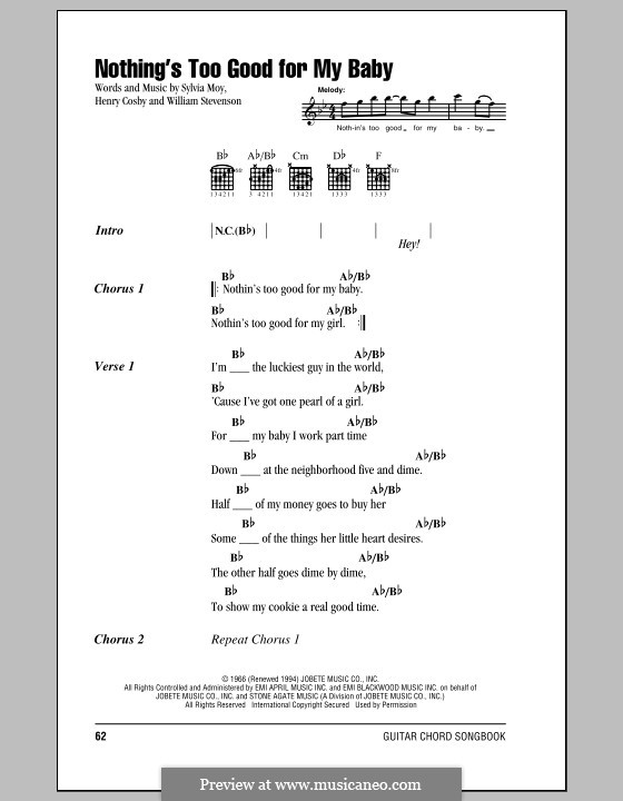 Nothing's Too Good for My Baby (Stevie Wonder): Letras e Acordes by Henry Cosby, Sylvia Moy, William Stevenson