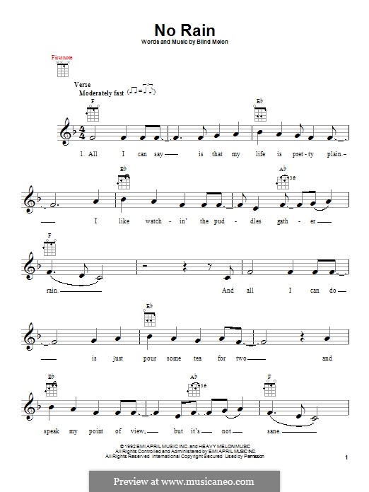 No Rain (Blind Melon): para ukulele by Brad Smith, Christopher Thorn, Glen Graham, Roger Stevens, Shannon Hoon