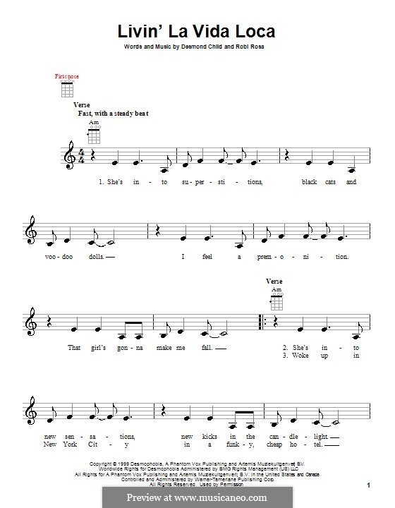 Livin' la vida loca (Ricky Martin): para ukulele by Desmond Child, Robi Rosa