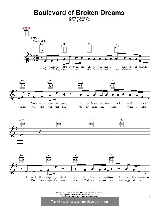 Boulevard of Broken Dreams (Green Day): para ukulele by Billie Joe Armstrong, Tré Cool, Michael Pritchard