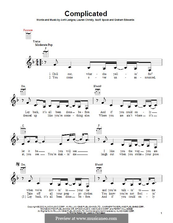 Complicated: para ukulele by Avril Lavigne, Graham Edwards, Lauren Christy, Scott Spock