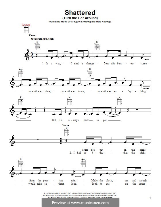 Shattered (Turn the Car Around): para ukulele by Gregg Wattenberg, Marc Roberge