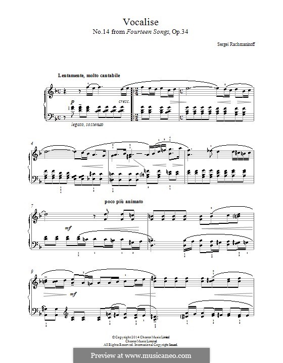 Vocalise, Op.34 No.14: Para Piano by Sergei Rachmaninoff