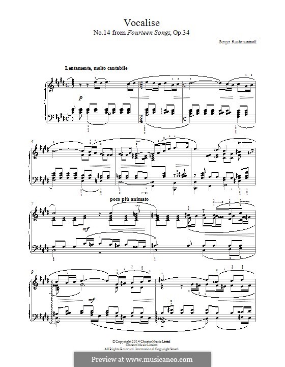 Vocalise, Op.34 No.14: Para Piano by Sergei Rachmaninoff