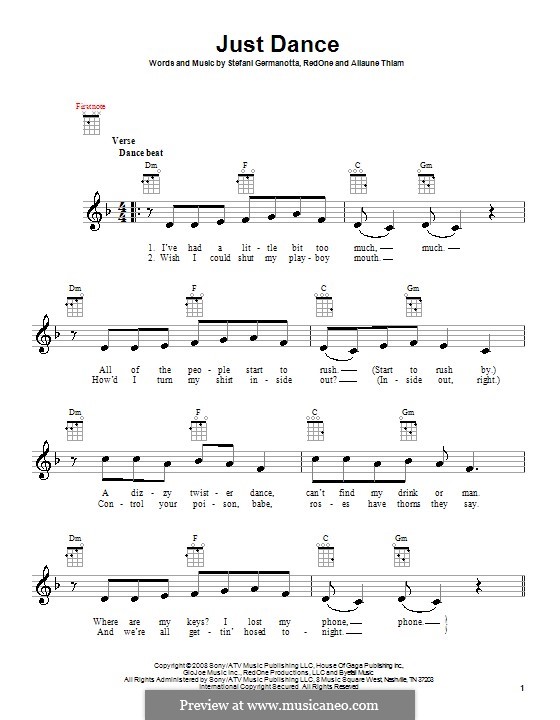 Just Dance (Lady Gaga): para ukulele by RedOne, Aliaune Thiam, Stefani Germanotta