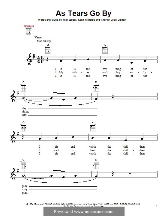 As Tears Go By (The Rolling Stones): para ukulele by Keith Richards, Mick Jagger