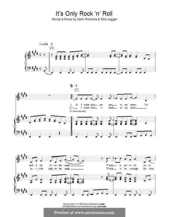 It's Only Rock 'n' Roll (But I Like It): Para vocais e piano (ou Guitarra) by Keith Richards, Mick Jagger