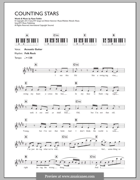 Counting Stars (One Republic): para teclado by Ryan B Tedder