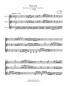 Trio in C No.1, H. IV: Movement I Allegro, for trio guitars - score and parts by Joseph Haydn