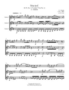 Trio in C No.1, H. IV: Movement II Andante, for trio guitars - acore and parts by Joseph Haydn