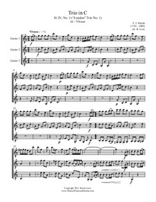 Trio in C No.1, H. IV: Movement III Vivace, for trio guitars - score and parts by Joseph Haydn