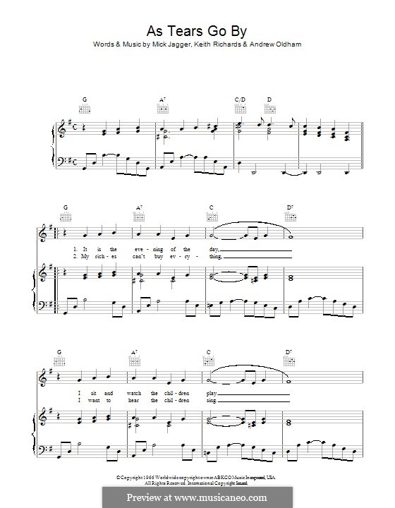 As Tears Go By (The Rolling Stones): Para vocais e piano (ou Guitarra) by Keith Richards, Mick Jagger