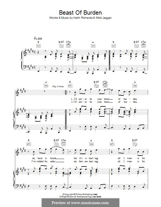 Beast of Burden (The Rolling Stones): Para vocais e piano (ou Guitarra) by Keith Richards, Mick Jagger