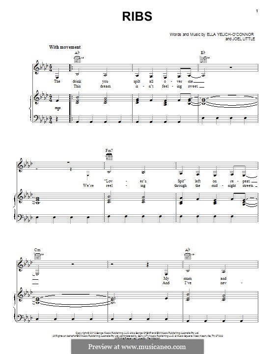 Ribs (Lorde): Para vocais e piano (ou Guitarra) by Ella Yelich-O'Connor, Joel Little