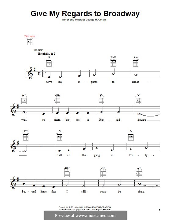Give My Regards to Broadway: para ukulele by George Michael Cohan