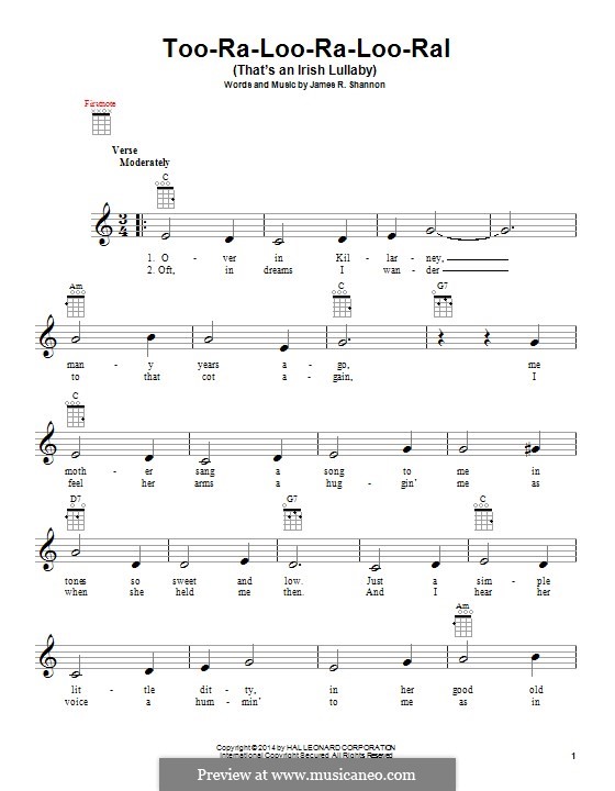 Too-Ra-Loo-Ra-Loo-Ral (That's an Irish Lullaby): para ukulele by James Royce Shannon