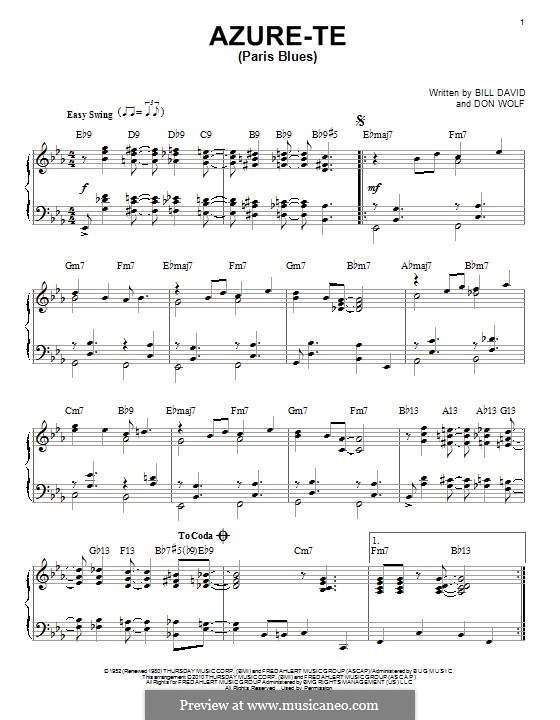 Azure-Te (Paris Blues): Para Piano by Billy Davis