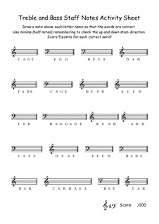 Treble And Bass Staff Drawing Notes Activity Sheet 9: Treble And Bass Staff Drawing Notes Activity Sheet 9 by Yvonne Johnson