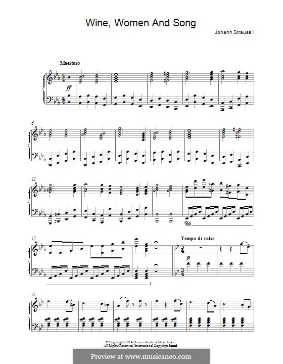 Wine, Women and Song, Op.333: Para Piano by Johann Strauss (Sohn)