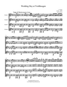 Lyric Pieces, Op.65: No.6 Wedding Day at Troldhaugen, for guitar quartet - score and parts by Edvard Grieg