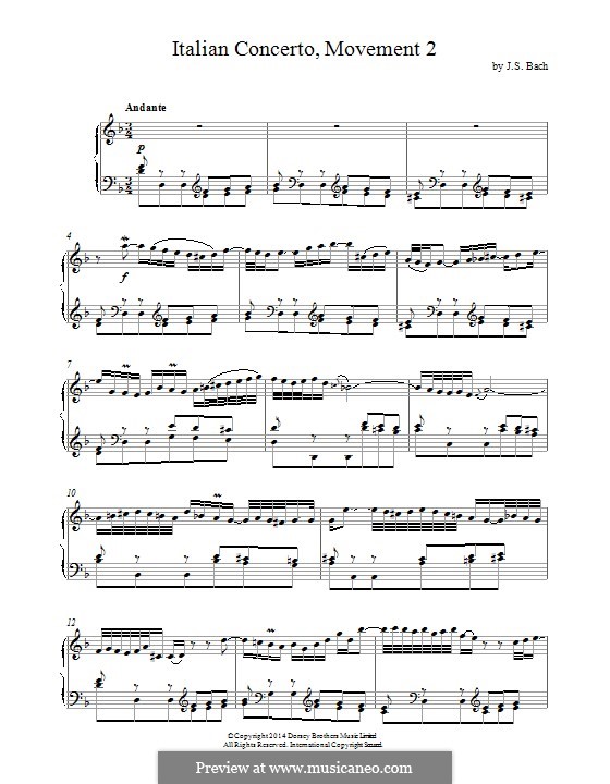 Italian Concerto, BWV 971: movimento II. Arranjo para piano by Johann Sebastian Bach