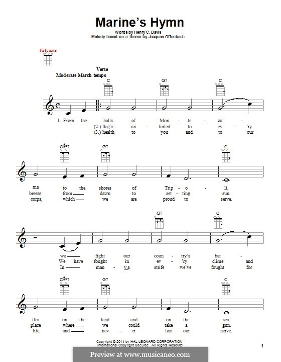 Marine's Hymn: para ukulele by Jacques Offenbach