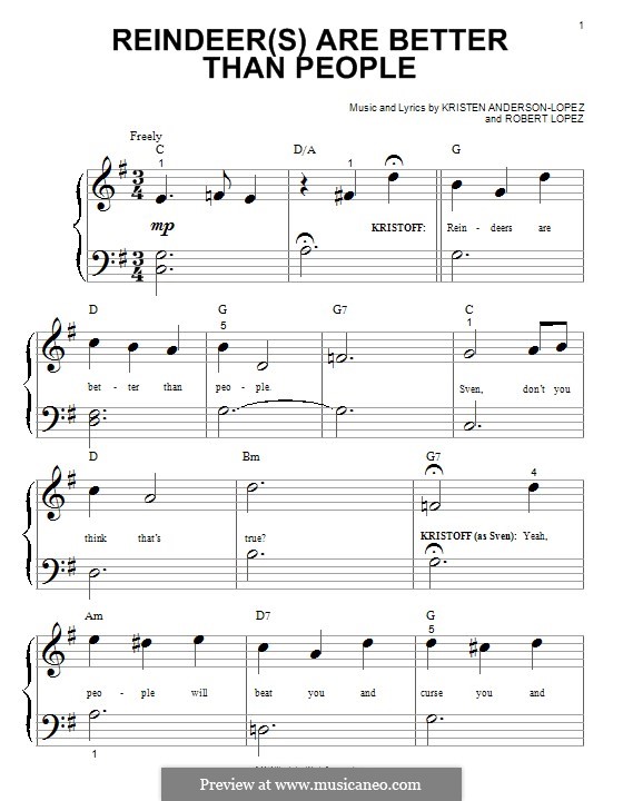 Reindeer(s) Are Better Than People (from Frozen: The Broadway Musical): Para Piano by Robert Lopez, Kristen Anderson-Lopez