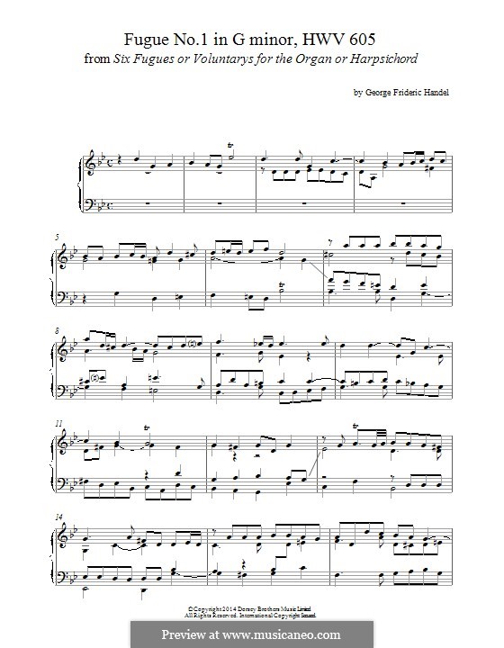 Six Grandes Fugues: Fugue No.1 in G Minor, for piano by Georg Friedrich Händel