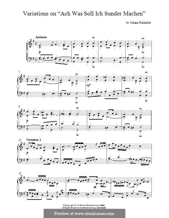 Variations on Choral 'Ach, was soll ich Sünder machen': Para Piano by Johann Pachelbel