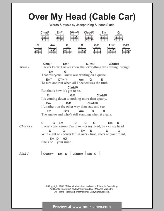 Over My Head (Cable Car): Letras e Acordes by Isaac Slade, Joseph King