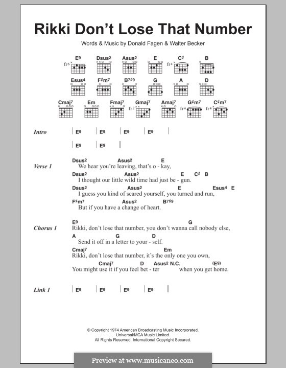 Rikki Don't Lose That Number (Steely Dan): Letras e Acordes by Donald Fagen, Walter Becker