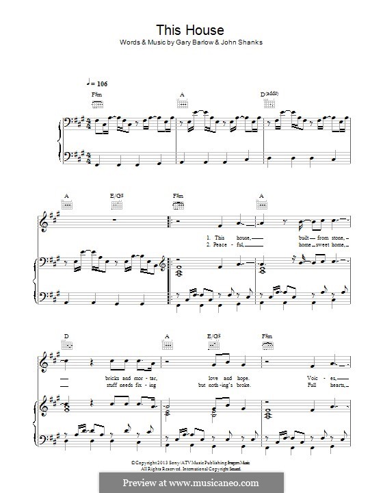 This House: Para vocais e piano (ou Guitarra) by Gary Barlow, John M Shanks