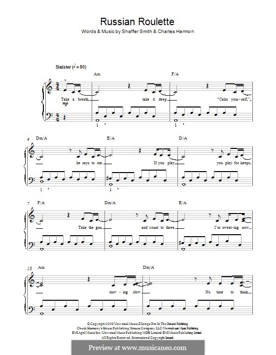 Russian Roulette (Rihanna): Para Piano by Charles Harmon, Ne-Yo