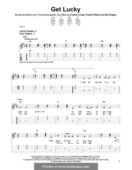 Get Lucky (Daft Punk featuring Pharrell Williams): Para guitarra com guia by Nile Rodgers, Pharrell Williams, Thomas Bangalter, Guy-Manuel de Homem-Christo