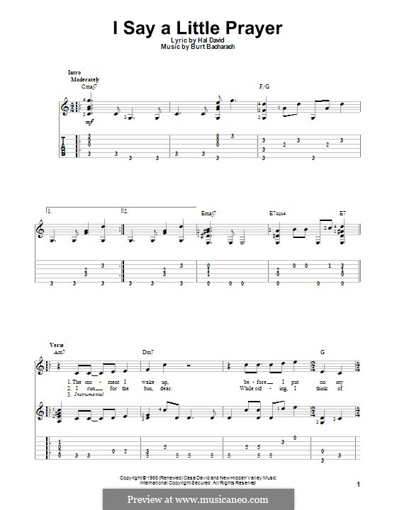 I Say a Little Prayer: For guitar with tab (Dionne Warwick) by Burt Bacharach
