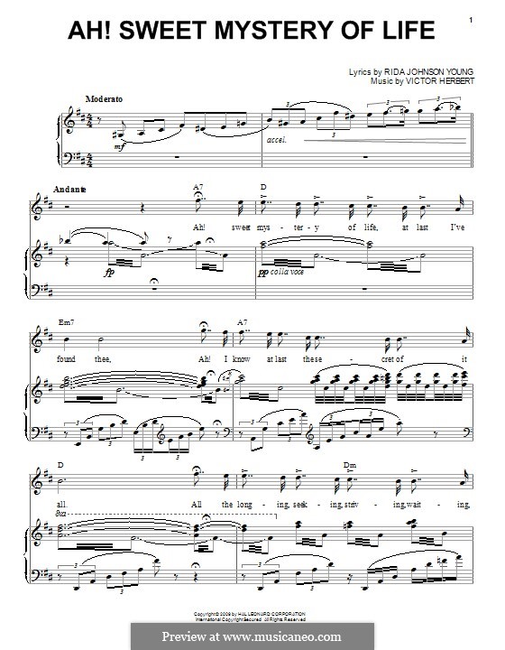 Ah! Sweet Mystery of Life: Para vocais e piano (ou Guitarra) by Victor Herbert