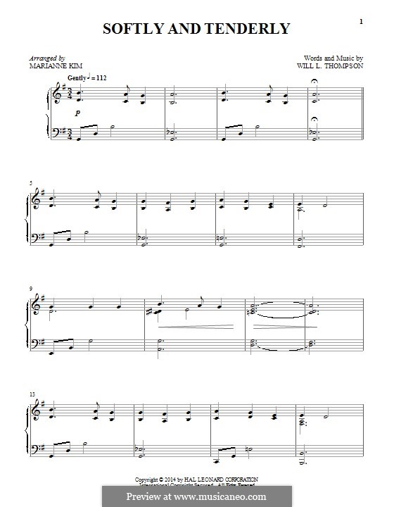 Softly and Tenderly: Para Piano by Will Lamartine Thompson