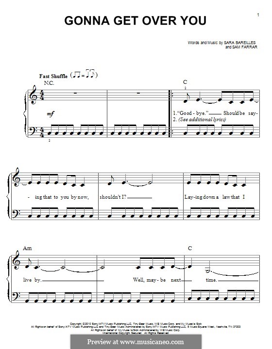 Gonna Get Over You (Sara Bareilles): Para Piano by Sam Farrar