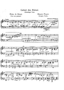 Rienzi, the Last of the Tribunes, WWV 49: Rienzi's Prayer, for piano by Richard Wagner