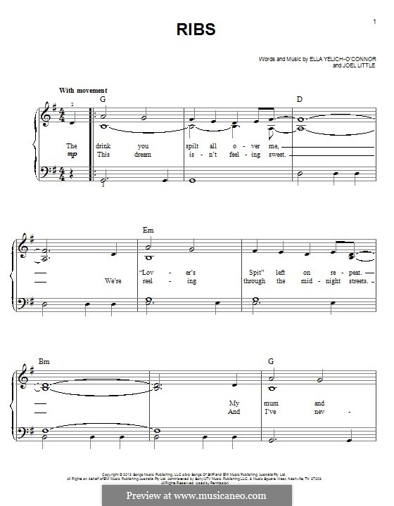 Ribs (Lorde): Para Piano by Ella Yelich-O'Connor, Joel Little