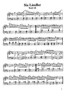 Six Ländler for Two Violins and Cello, WoO 15: Complete set, for piano by Ludwig van Beethoven