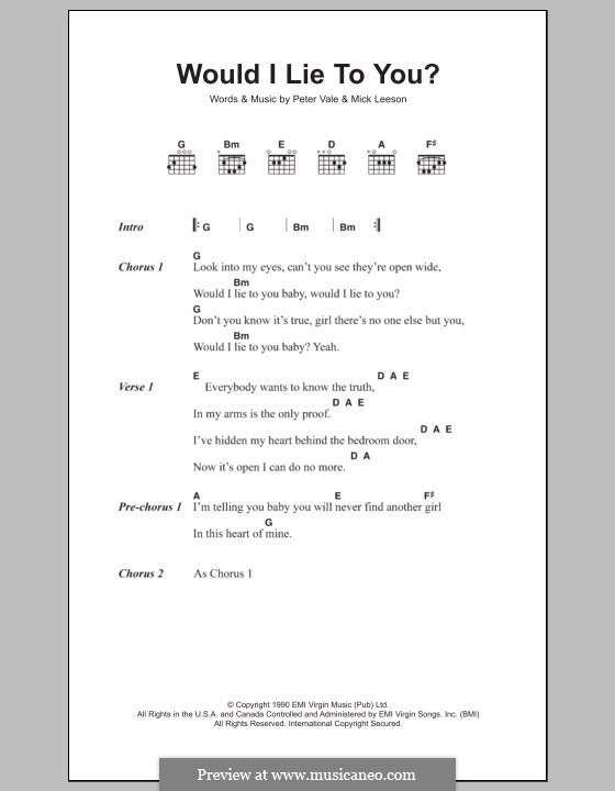 Would I Lie to You? (Charles & Eddie): Letras e Acordes by Mick Leeson, Peter Vale