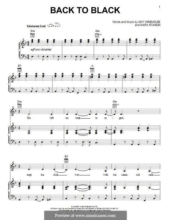 Back to Black (Amy Winehouse): Para vocais e piano (ou Guitarra) by Mark Ronson