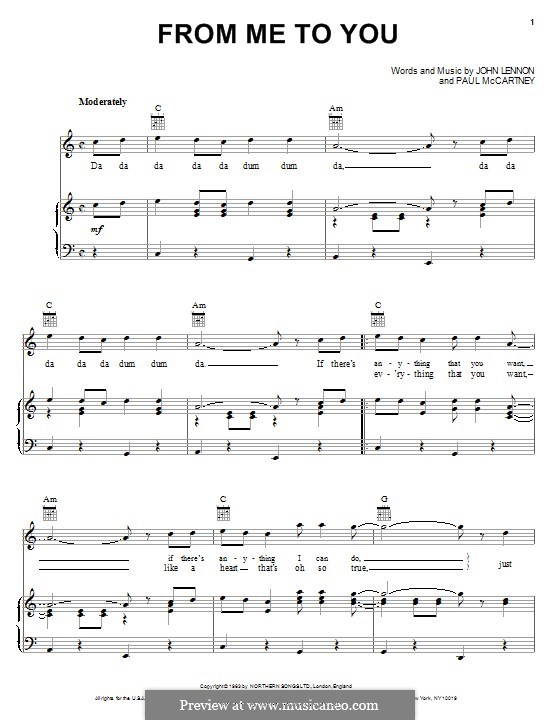 From Me to You (The Beatles): Para vocais e piano (ou Guitarra) by John Lennon, Paul McCartney