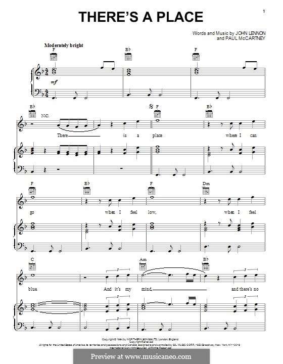 There's a Place (The Beatles): Para vocais e piano (ou Guitarra) by John Lennon, Paul McCartney