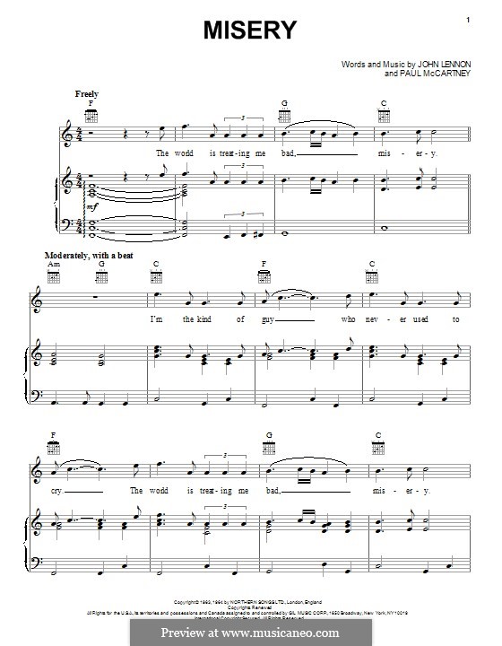 Misery (The Beatles): Para vocais e piano (ou Guitarra) by John Lennon, Paul McCartney