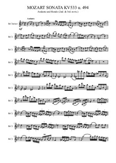 Sonata for Piano No.15 in F Major, K.533/494: para clarinete by Wolfgang Amadeus Mozart