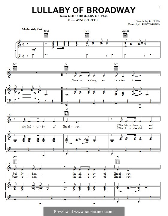 Lullaby of Broadway: Para vocais e piano (ou Guitarra) by Harry Warren