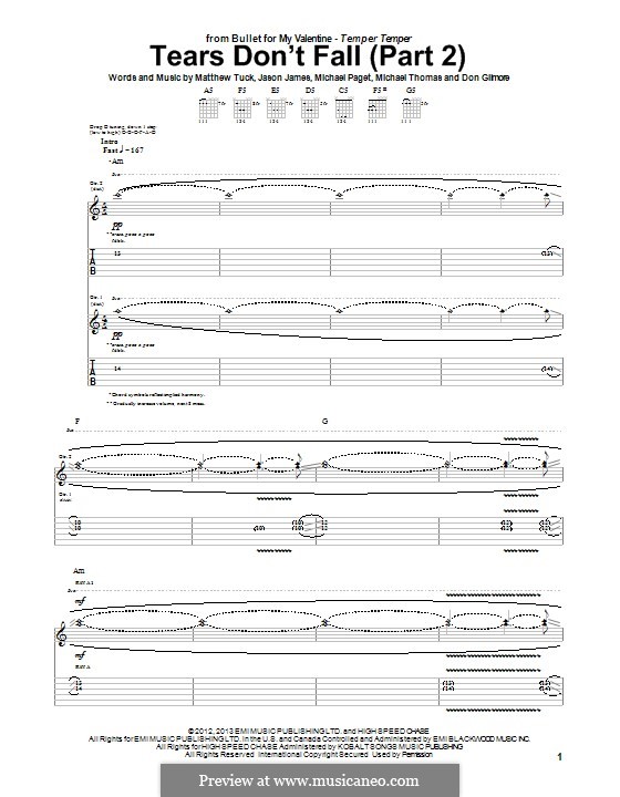 Tears don't Fall (Part 2): Para guitarra com guia by Don Gilmore, Jason James, Matthew Tuck, Michael Paget, Michael Thomas