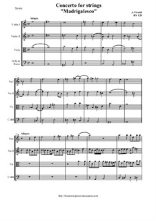 Concerto for Strings in D Minor 'Madrigalesco', RV 129: Score and parts by Antonio Vivaldi